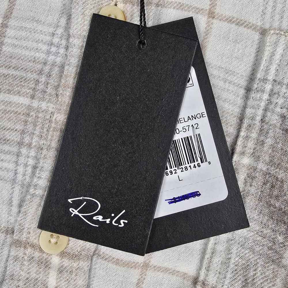 Rails Shirt Mens Large Flannel Beige Plaid Lennox Wheat Dove Melange Button New - Picture 6 of 12